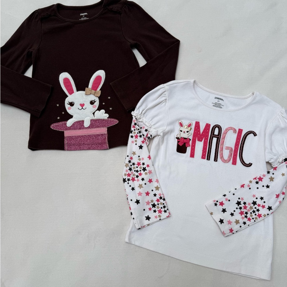 Gymboree bunny and magic graphic long-sleeve shirts, size 5T